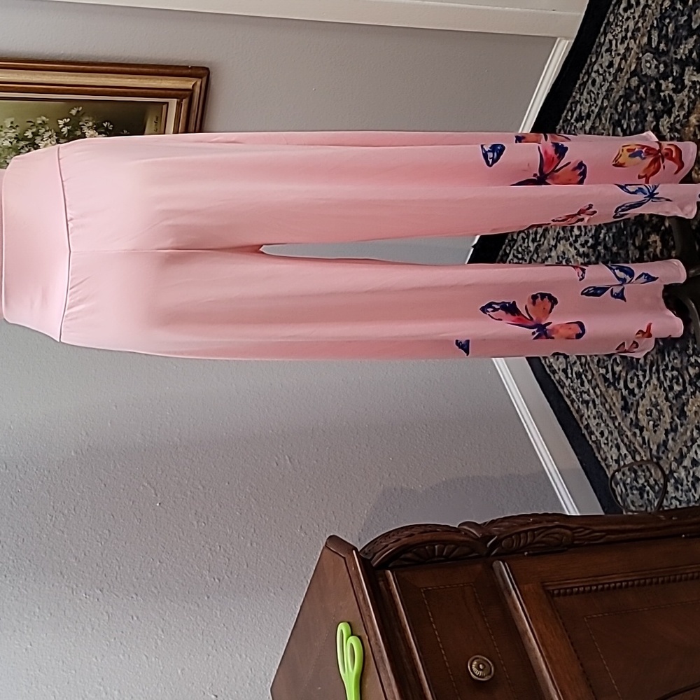 BUTTERFLY wide leg flowy pink pants 2XL unmarked brand